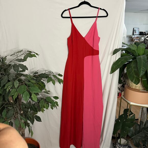 Anthropologie Hutch Yasmin Colorblock V-Neck Jumpsuit Pink Red Size 2 - Picture 3 of 9